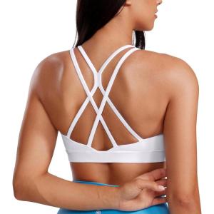 imageCRZ YOGA Womens Butterluxe High Neck Longline Sports Bras  Criss Cross Halter Wireless Padded Gym Workout Crop TopWhite