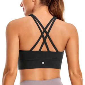 imageCRZ YOGA Womens Butterluxe Strappy High Neck Longline Sports Bra  Wireless Criss Cross Back Padded Workout Cropped TopBlack