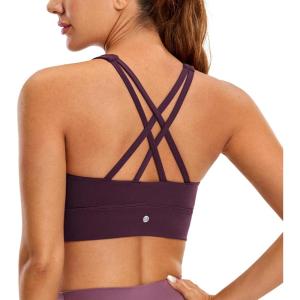 imageCRZ YOGA Womens Butterluxe Strappy High Neck Longline Sports Bra  Wireless Criss Cross Back Padded Workout Cropped TopDeep Purple