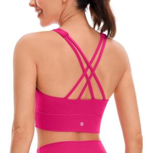 imageCRZ YOGA Womens Butterluxe Strappy High Neck Longline Sports Bra  Wireless Criss Cross Back Padded Workout Cropped TopGranita Pink