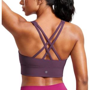 imageCRZ YOGA Womens Butterluxe Strappy High Neck Longline Sports Bra  Wireless Criss Cross Back Padded Workout Cropped TopGrape Thistle Purple