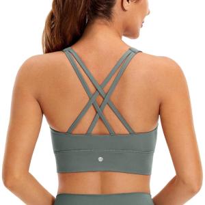 imageCRZ YOGA Womens Butterluxe Strappy High Neck Longline Sports Bra  Wireless Criss Cross Back Padded Workout Cropped TopGrey Sage