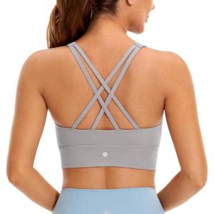 imageCRZ YOGA Womens Butterluxe Strappy High Neck Longline Sports Bra  Wireless Criss Cross Back Padded Workout Cropped TopGull Gray