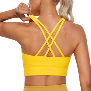 imageCRZ YOGA Womens Butterluxe Strappy High Neck Longline Sports Bra  Wireless Criss Cross Back Padded Workout Cropped TopHigh Visibility Yellow