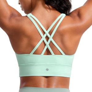 imageCRZ YOGA Womens Butterluxe Strappy High Neck Longline Sports Bra  Wireless Criss Cross Back Padded Workout Cropped TopMint Moment