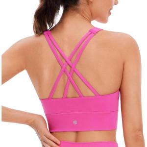 imageCRZ YOGA Womens Butterluxe Strappy High Neck Longline Sports Bra  Wireless Criss Cross Back Padded Workout Cropped TopNeonlight Purple