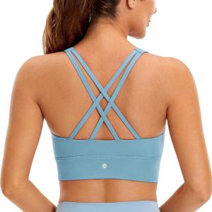 imageCRZ YOGA Womens Butterluxe Strappy High Neck Longline Sports Bra  Wireless Criss Cross Back Padded Workout Cropped TopPure Blue