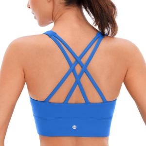 imageCRZ YOGA Womens Butterluxe Strappy High Neck Longline Sports Bra  Wireless Criss Cross Back Padded Workout Cropped TopSparkle Blue