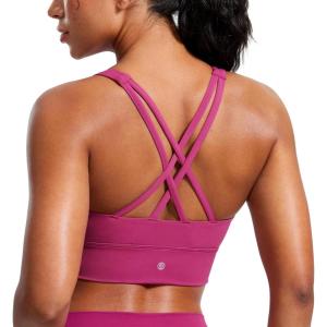 imageCRZ YOGA Womens Butterluxe Strappy High Neck Longline Sports Bra  Wireless Criss Cross Back Padded Workout Cropped TopWashed Mauve