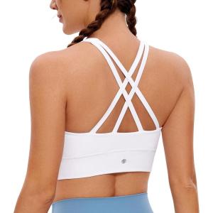 imageCRZ YOGA Womens Butterluxe Strappy High Neck Longline Sports Bra  Wireless Criss Cross Back Padded Workout Cropped TopWhite