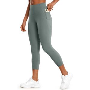 imageCRZ YOGA Womens Butterluxe Workout Yoga Capri Leggings 23 Inches  High Waist Crop Pants with Pockets Buttery Soft GymGrey Sage