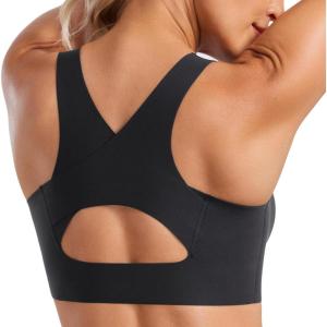 imageCRZ YOGA Womens Flex Sculpt Racerback Sports Bra  U Neck Medium Impact Padded Wireless Workout Gym Crop TopBlack
