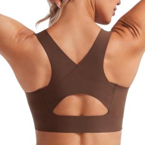 imageCRZ YOGA Womens Flex Sculpt Racerback Sports Bra  U Neck Medium Impact Padded Wireless Workout Gym Crop TopCoffee Brown