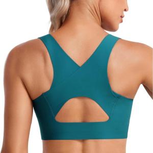 imageCRZ YOGA Womens Flex Sculpt Racerback Sports Bra  U Neck Medium Impact Padded Wireless Workout Gym Crop TopGreen Jade