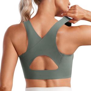 imageCRZ YOGA Womens Flex Sculpt Racerback Sports Bra  U Neck Medium Impact Padded Wireless Workout Gym Crop TopGrey Sage