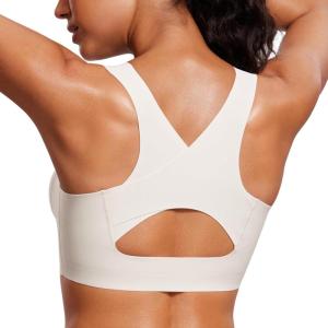 imageCRZ YOGA Womens Flex Sculpt Racerback Sports Bra  U Neck Medium Impact Padded Wireless Workout Gym Crop TopMilky White Bone