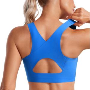 imageCRZ YOGA Womens Flex Sculpt Racerback Sports Bra  U Neck Medium Impact Padded Wireless Workout Gym Crop TopSparkle Blue