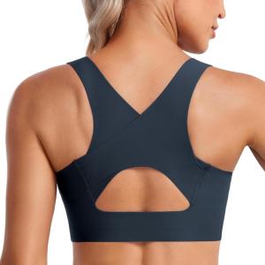imageCRZ YOGA Womens Flex Sculpt Racerback Sports Bra  U Neck Medium Impact Padded Wireless Workout Gym Crop TopTrue Navy