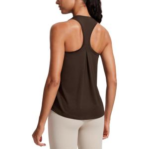 imageCRZ YOGA Womens Racerback Yoga Tank Tops High Crewneck Soft Casual Workout Sleeveless Flowy ShirtsHot Fudge Brown