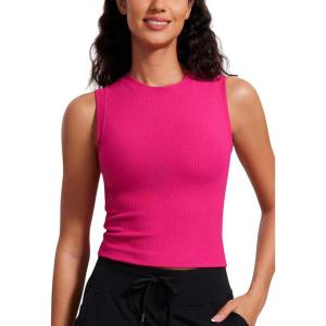 imageCRZ YOGA Womens Ribbed High Neck Tanks Sleeveless Fitted Basic Tops Going Out Casual Yoga Workout ShirtsGranita Pink