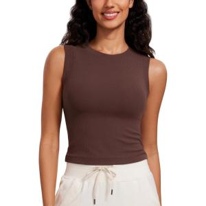 imageCRZ YOGA Womens Ribbed High Neck Tanks Sleeveless Fitted Basic Tops Going Out Casual Yoga Workout ShirtsTaupe