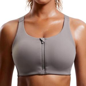 imageCRZ YOGA Womens Zip Front High Impact Sports Bra  Molded Cup Adjustable Convertible Straps Wireless Workout Yoga Crop TopDeep Gray