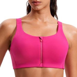 imageCRZ YOGA Womens Zip Front High Impact Sports Bra  Molded Cup Adjustable Convertible Straps Wireless Workout Yoga Crop TopGranita Pink
