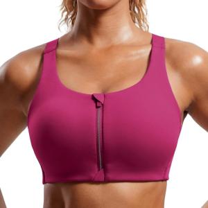 imageCRZ YOGA Womens Zip Front High Impact Sports Bra  Molded Cup Adjustable Convertible Straps Wireless Workout Yoga Crop TopMagenta Purple