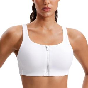 imageCRZ YOGA Womens Zip Front High Impact Sports Bra  Molded Cup Adjustable Convertible Straps Wireless Workout Yoga Crop TopWhite