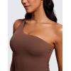 imageCRZ YOGA Butterluxe One Strap Longline Sports Bra for Women  Asymmetrical Yoga Crop Padded Workout TanksCoffee Brown
