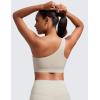 imageCRZ YOGA Butterluxe Womens One Shoulder Sports Bra  Sleeveless One Strap Low Impact Asymmetrical Workout Yoga TopsMojave Tan