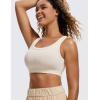 imageCRZ YOGA Ribbed Sports Bras for Women  U Back Wireless Medium Impact Padded Yoga Workout CamiWhite Apricot