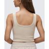 imageCRZ YOGA Womens Ribbed Longline Sports Bra  U Neck Padded Yoga Cami Workout Crop Tank Top Built in PadsMojave Tan