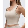 imageCRZ YOGA Womens Ribbed Longline Sports Bra  U Neck Padded Yoga Cami Workout Crop Tank Top Built in PadsMojave Tan