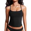 imageCRZ YOGA Womens Racerback Tankini Tops Scoop Neck Spaghetti Straps Bathing Suit Bikini Only Padded Crop Swim TankBlack