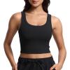 imageCRZ YOGA Womens Ribbed Longline Sports Bra  U Neck Padded Yoga Cami Workout Crop Tank Top Built in PadsBlack