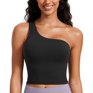 imageCRZ YOGA Butterluxe One Strap Longline Sports Bra for Women  Asymmetrical Yoga Crop Padded Workout TanksBlack