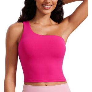 imageCRZ YOGA Butterluxe One Strap Longline Sports Bra for Women  Asymmetrical Yoga Crop Padded Workout TanksGranita Pink