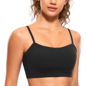 imageCRZ YOGA Butterluxe Womens Adjustable Spaghetti Thin Strap Sports Bra  Padded Wireless Square Neck Workout Yoga ClothesBlack