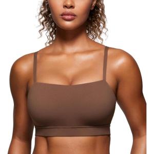 imageCRZ YOGA Butterluxe Womens Adjustable Spaghetti Thin Strap Sports Bra  Padded Wireless Square Neck Workout Yoga ClothesCoffee Brown