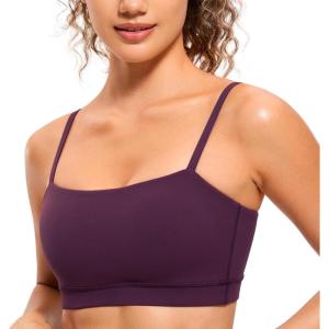 imageCRZ YOGA Butterluxe Womens Adjustable Spaghetti Thin Strap Sports Bra  Padded Wireless Square Neck Workout Yoga ClothesDeep Purple