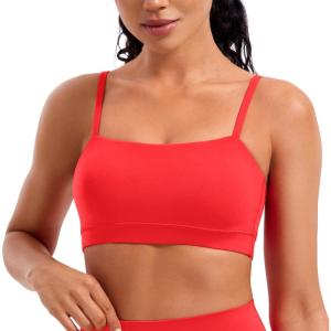 imageCRZ YOGA Butterluxe Womens Adjustable Spaghetti Thin Strap Sports Bra  Padded Wireless Square Neck Workout Yoga ClothesDeep Red