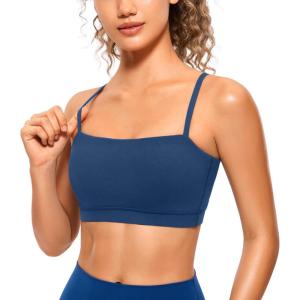 imageCRZ YOGA Butterluxe Womens Adjustable Spaghetti Thin Strap Sports Bra  Padded Wireless Square Neck Workout Yoga ClothesFrench Navy