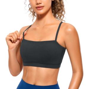 imageCRZ YOGA Butterluxe Womens Adjustable Spaghetti Thin Strap Sports Bra  Padded Wireless Square Neck Workout Yoga ClothesMelanite