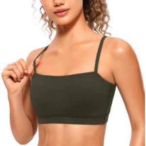 imageCRZ YOGA Butterluxe Womens Adjustable Spaghetti Thin Strap Sports Bra  Padded Wireless Square Neck Workout Yoga ClothesOlive Green
