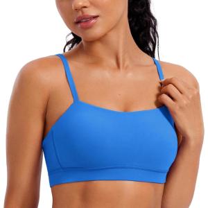 imageCRZ YOGA Butterluxe Womens Adjustable Spaghetti Thin Strap Sports Bra  Padded Wireless Square Neck Workout Yoga ClothesSparkle Blue