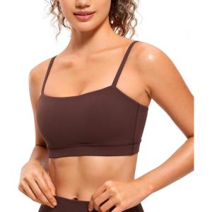 imageCRZ YOGA Butterluxe Womens Adjustable Spaghetti Thin Strap Sports Bra  Padded Wireless Square Neck Workout Yoga ClothesTaupe