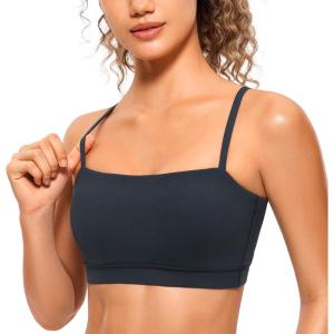 imageCRZ YOGA Butterluxe Womens Adjustable Spaghetti Thin Strap Sports Bra  Padded Wireless Square Neck Workout Yoga ClothesTrue Navy