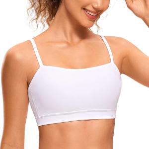 imageCRZ YOGA Butterluxe Womens Adjustable Spaghetti Thin Strap Sports Bra  Padded Wireless Square Neck Workout Yoga ClothesWhite