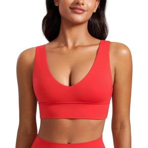 imageCRZ YOGA Butterluxe Womens VNeck Longline Sports Bra  Wireless UShaped Open Back Yoga Low Impact Padded Crop TopDeep Red